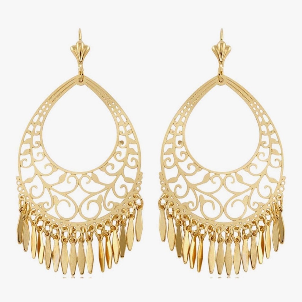 NEW 18K Gold Plated Filigree Cut-out Dangling Chandelier Earrings